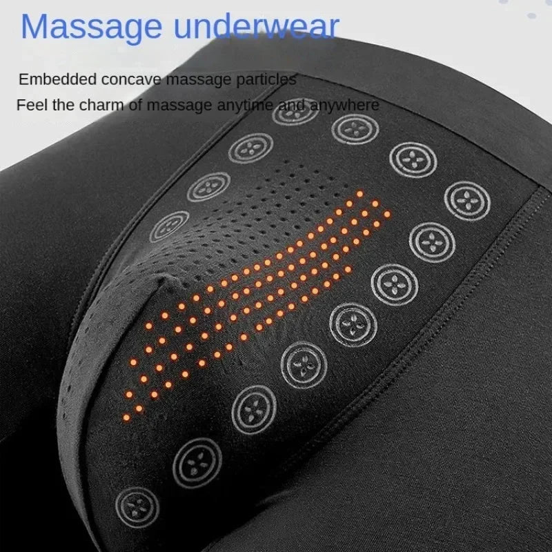 Men’s Black Boxer Shorts with Anion Technology and Massage Design