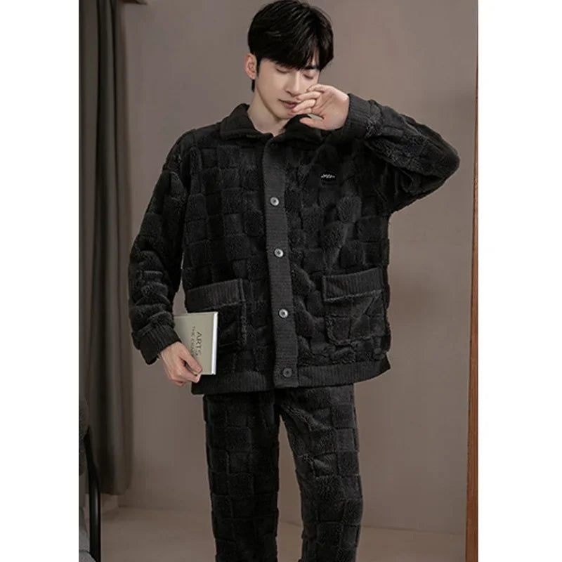 Men's Fleece-Lined Pajamas in Dark Gray