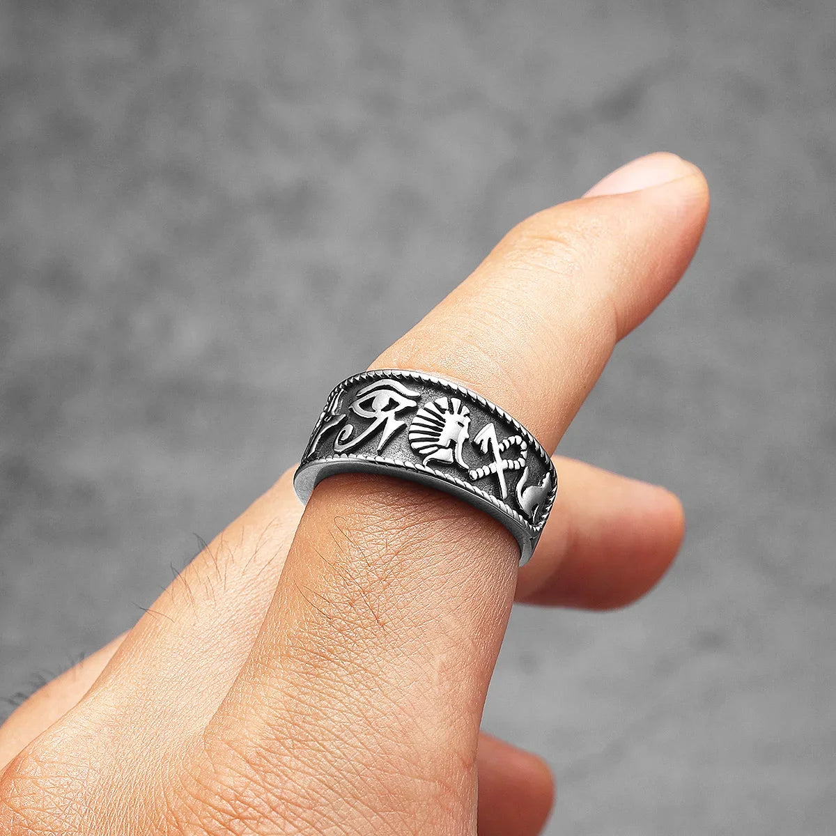 Egypt Pharaoh Eye of Horus Totem Men Rings Stainless Steel Retro Punk Rock Women Jewelry Fashion Accessories Gift Wholesale