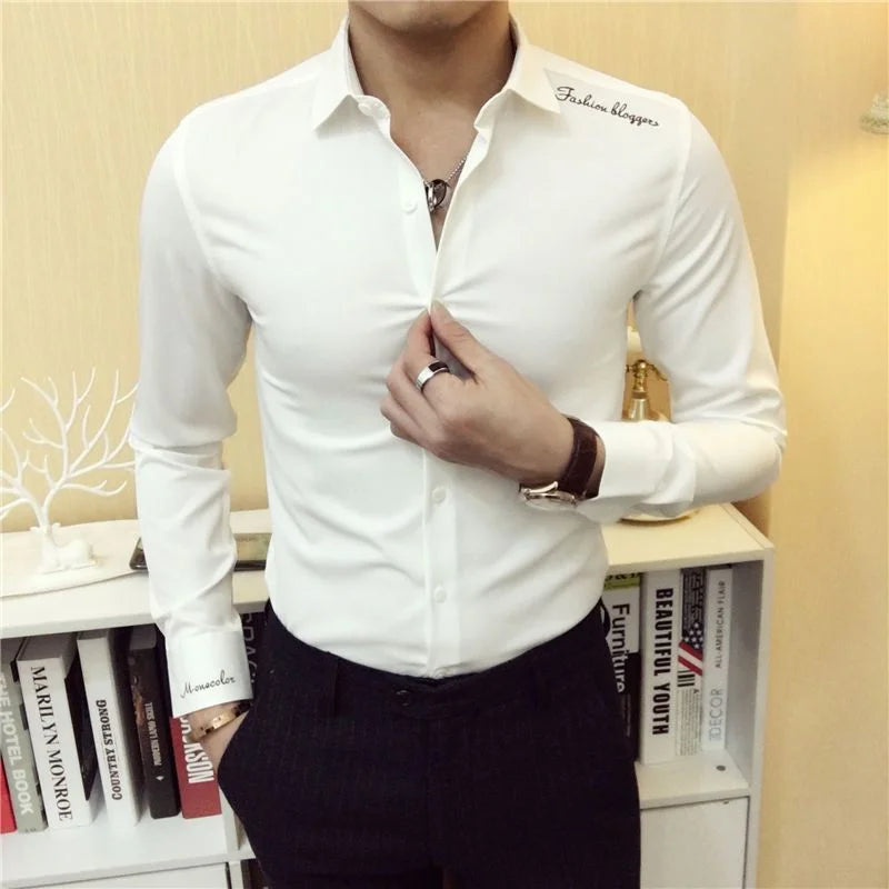 Men's Long Sleeve Dress Shirt in Silk Cotton Blend