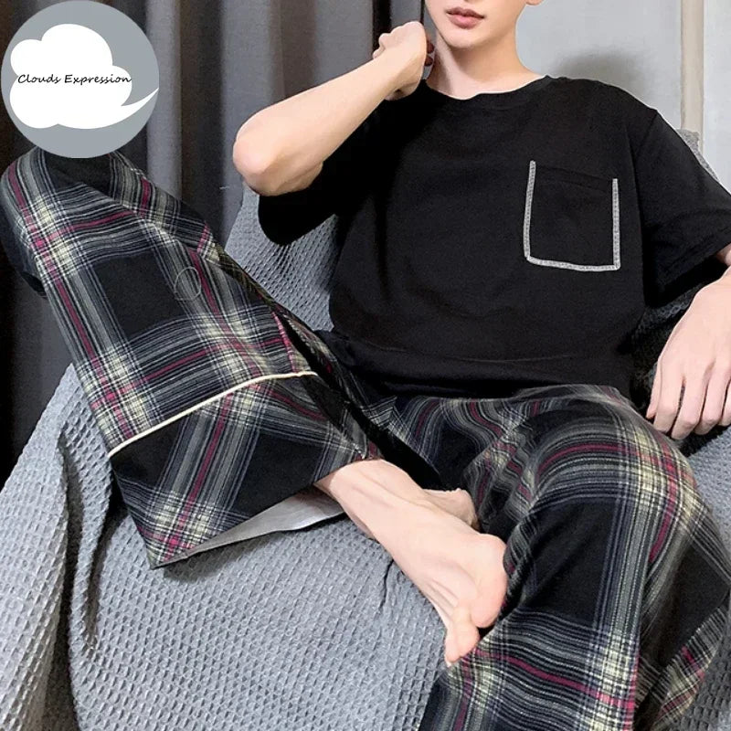 Summer Knitted Mens Casual Pyjamas Set