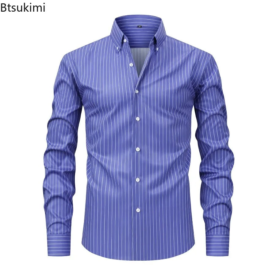 Men's Striped Long Sleeve Dress Shirt for Casual and Business