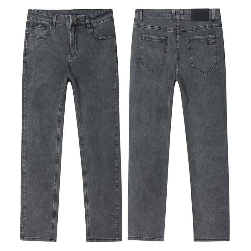Men's Slim Fit Elastic Jeans Gray Casual Denim Pants