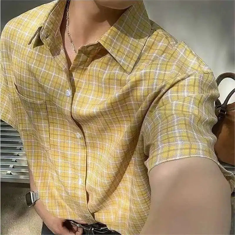 Blue Plaid Short Sleeve Men's Casual Shirt