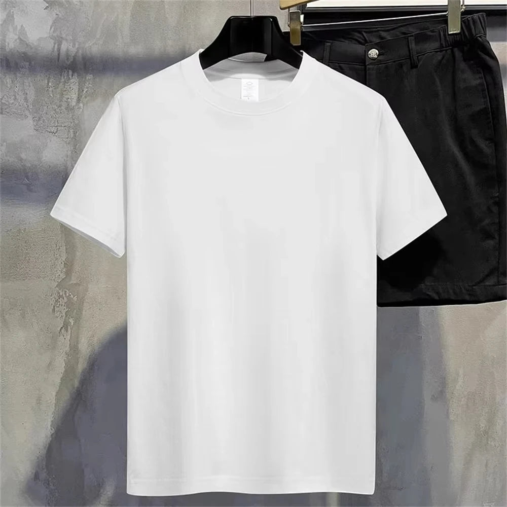 Summer Men T Shirt Cotton Tops Women Solid Color Blank Tshirts O-neck Round Collar Short-Sleeve Couple White Top Tees Clothing