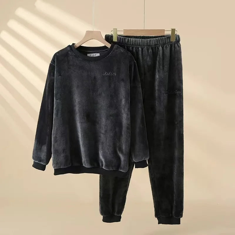 2026 Men's Sleepwear Warm Coral Velvet and Thick Velvet Autumn and Winter Warmth and Leisure Loose Flannel Home Clothes for Men