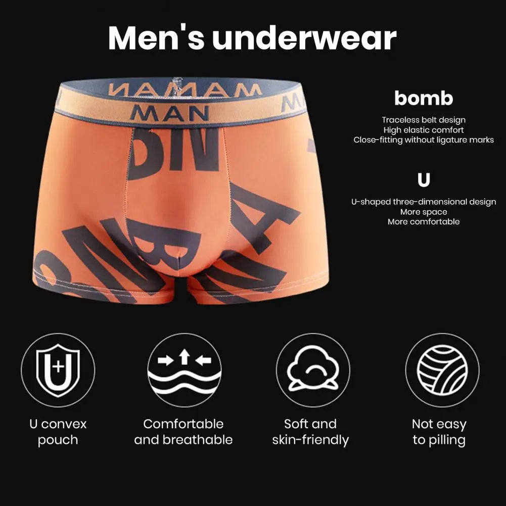 Men's Plus Size Letter Printed Boxer Shorts