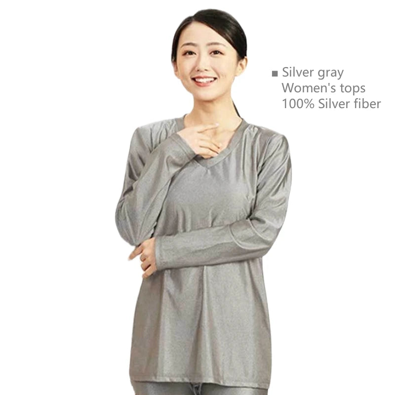 Real electromagnetic radiation protective 100% silver fiber knitted fabric long underwear EMR