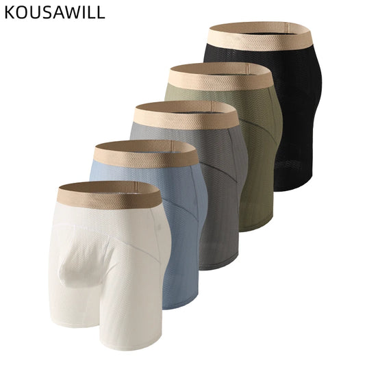 Men's Long Boxer Shorts with U Pouch Design