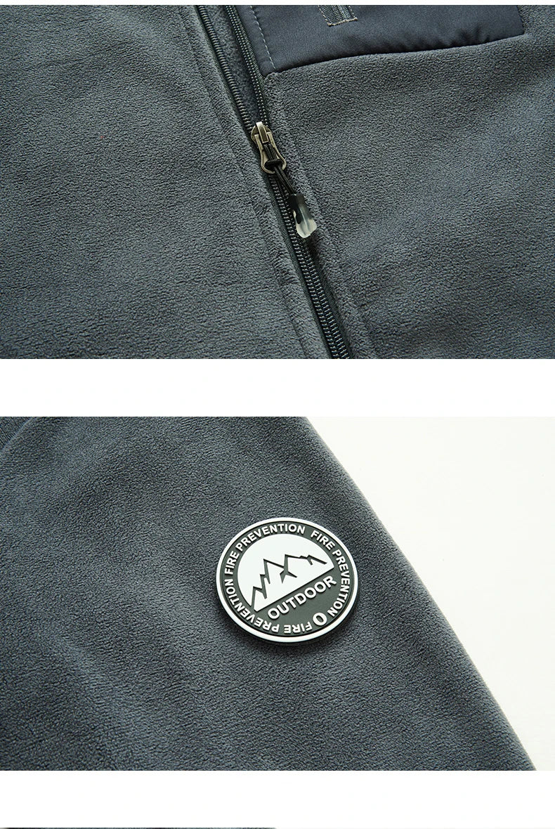 Unisex Outdoor Fleece Jacket Men  Warm Slim-Fit  Zip-Up Front Solid Color Jacket