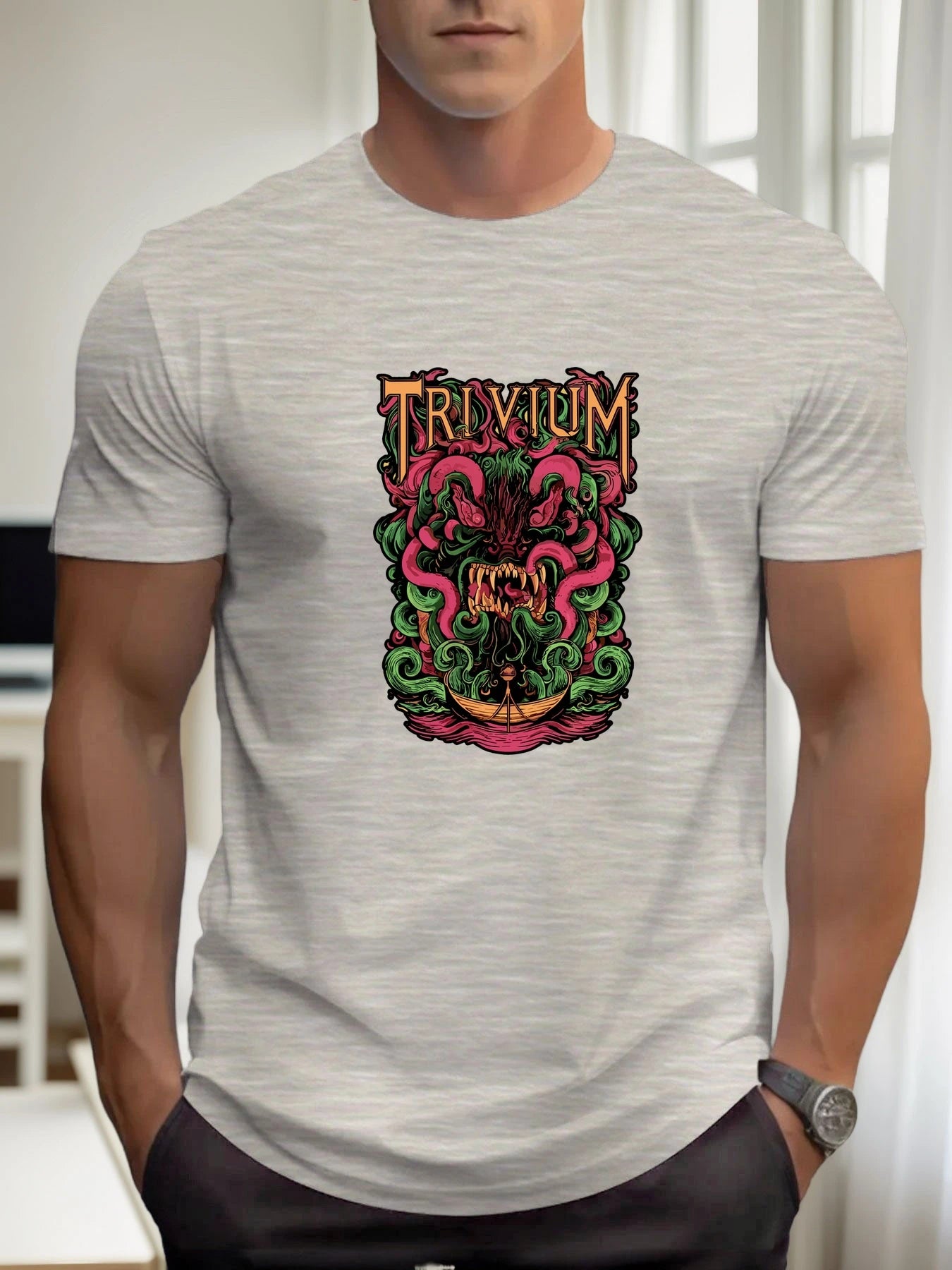 T Shirts For Men TRIVIA Monster 100% Cotton Graphic Printing Summer Round Neck T-Shirt Casual Breathable Street Style Daily Top