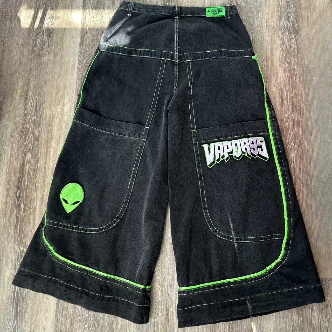 Wide Leg Denim Jeans for Men with Alien Pattern
