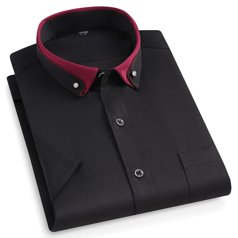 Men's Short Sleeve Business Dress Shirt with Contrast Collar