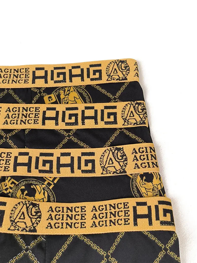 Men's Boxer Shorts Black Gold Print 4pcs Set