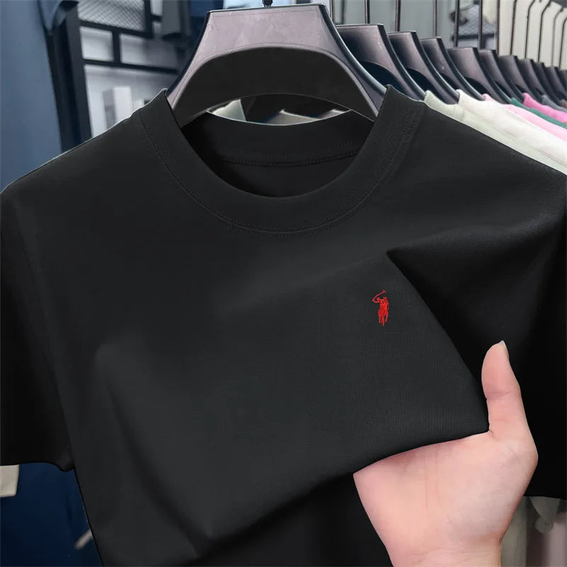 Men's T-shirt, cotton round neck short sleeve, summer item, exquisite ponytail print breathable top T-shirt