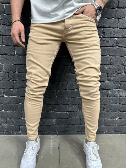 Men's Khaki Skinny Jeans Casual Denim Pants