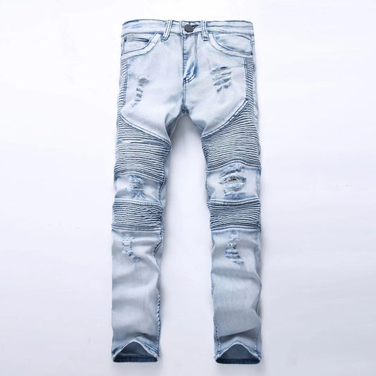 Men's Casual Biker Jeans Slim Fit Denim Pants Size 42
