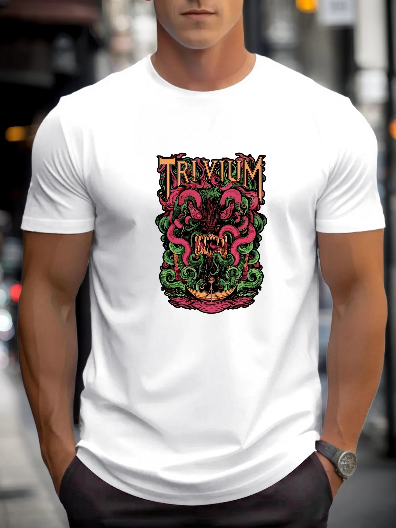 T Shirts For Men TRIVIA Monster 100% Cotton Graphic Printing Summer Round Neck T-Shirt Casual Breathable Street Style Daily Top