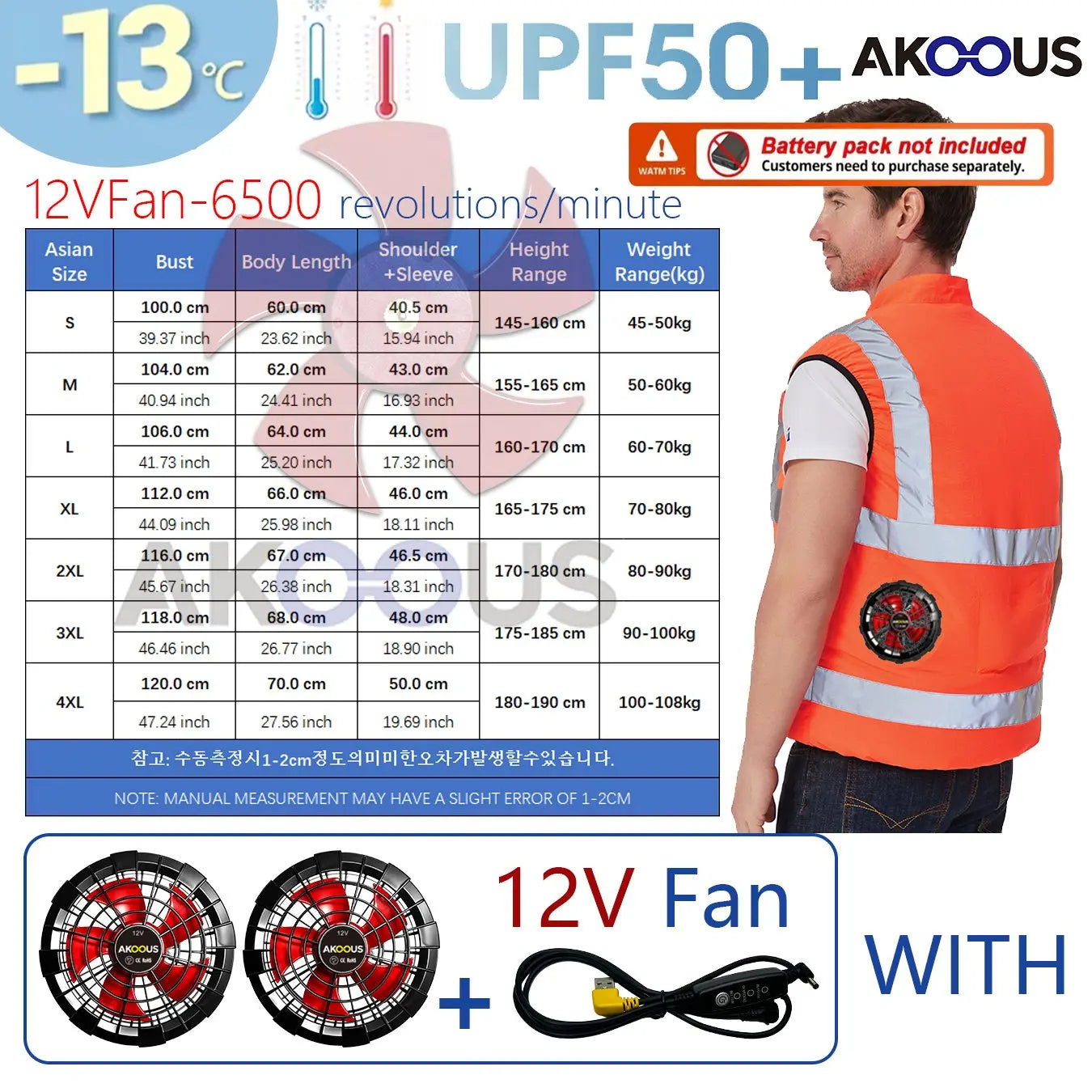AKOOUS USB 3-Fans Cooling Vest for Men and Women