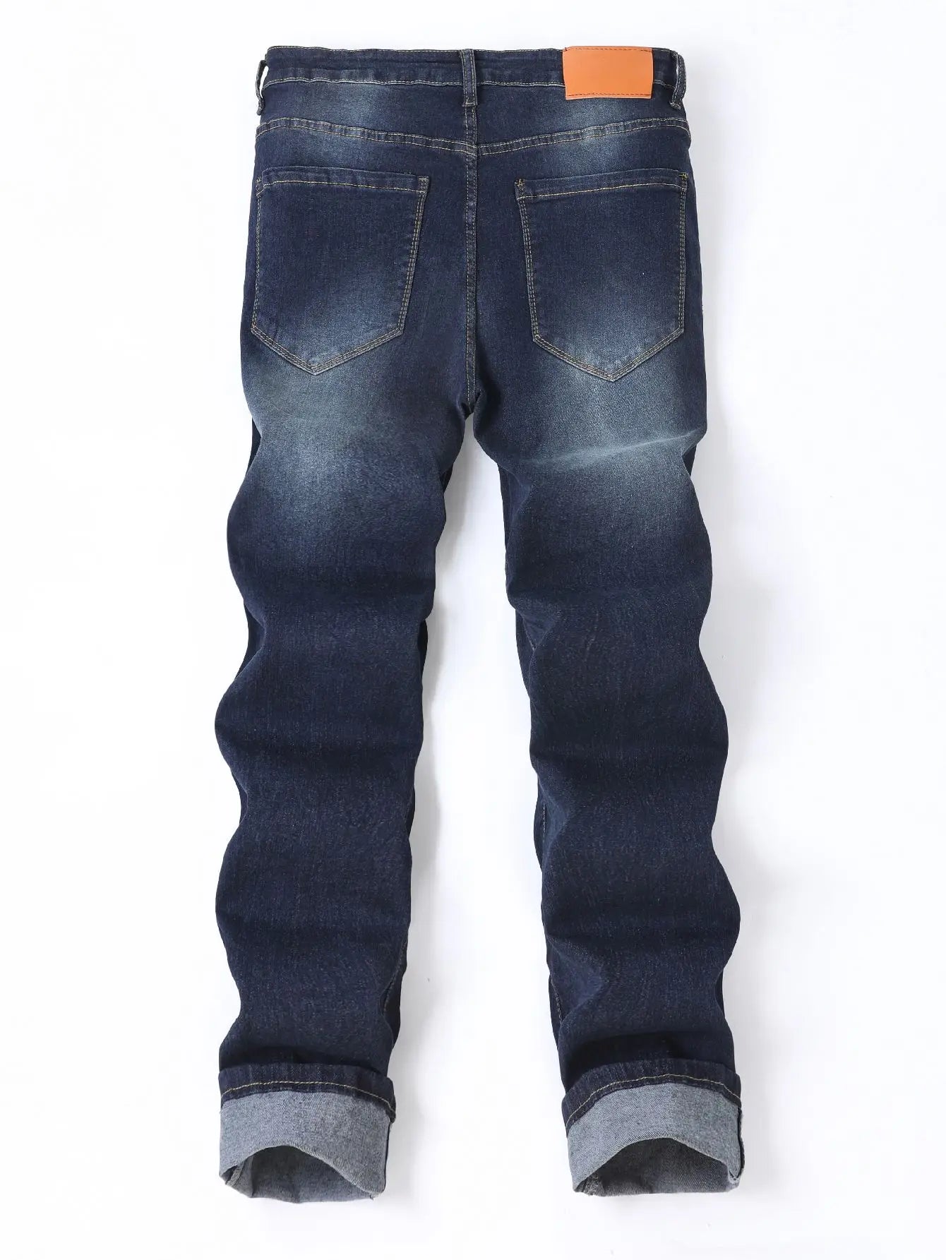 Slim Fit Men's Jeans in Deep Blue with Elastic Holes