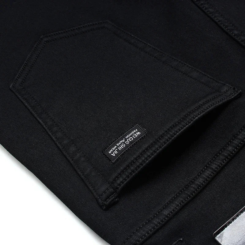 Men's Slim Fit Black Denim Jeans with Zipper Fly