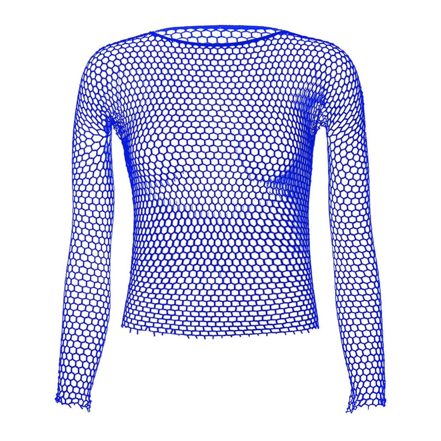 Men Sexy Sheer See-Through Fishnet Pole Dancing Tops Exotic Long Sleeve High Stretch Mesh T-Shirt Nightclub Club Performance Top