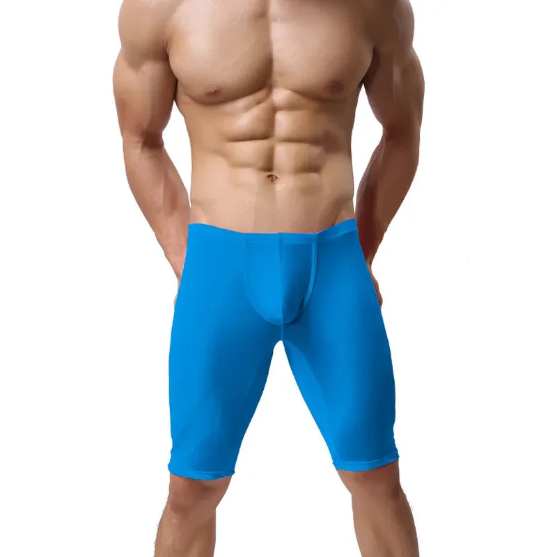 Men's Long Boxer Shorts U Convex Pouch in Various Colors