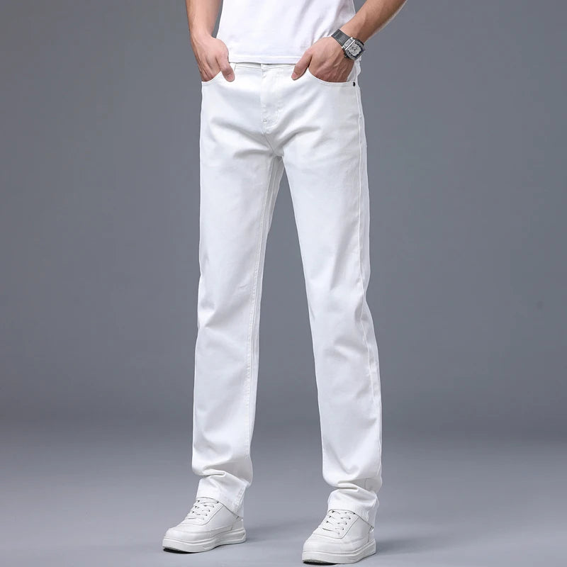 Men's Jeans Fashion Straight Business Casual Stretch Denim Pants Classic Fit Solid Color Comfortable All Season Pants