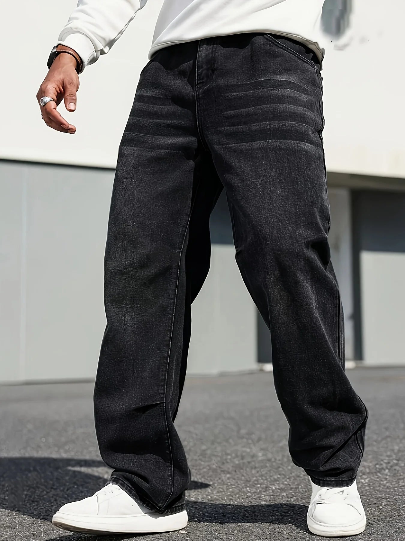 Men's Dark Blue Denim Straight-Leg Jeans