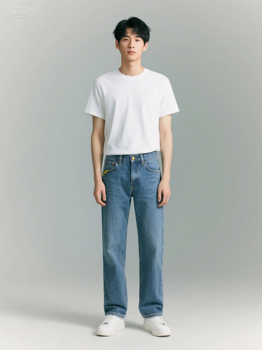 Men's Jeans Casual Straight Stretch Fashion Classic Blue Black Work Denim Trousers Male Brand Clothing