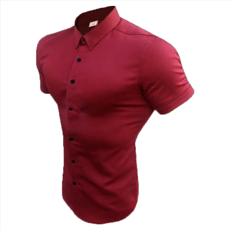 Men's Casual Short Sleeve Slim Fit Shirt in Polyester