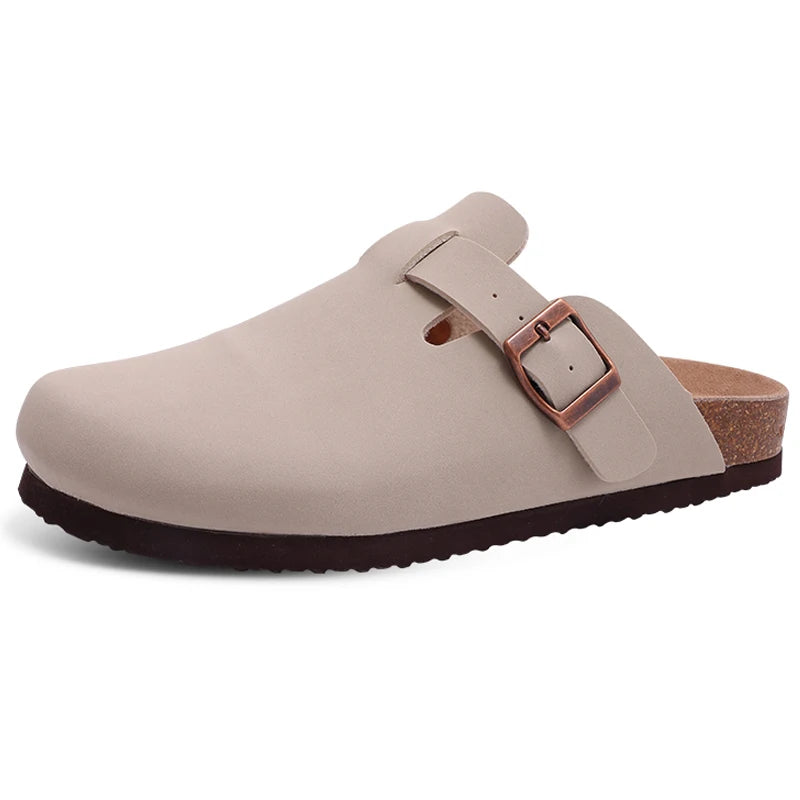 Asgard Women Cow Suede Clogs with Cork Sole and Buckle