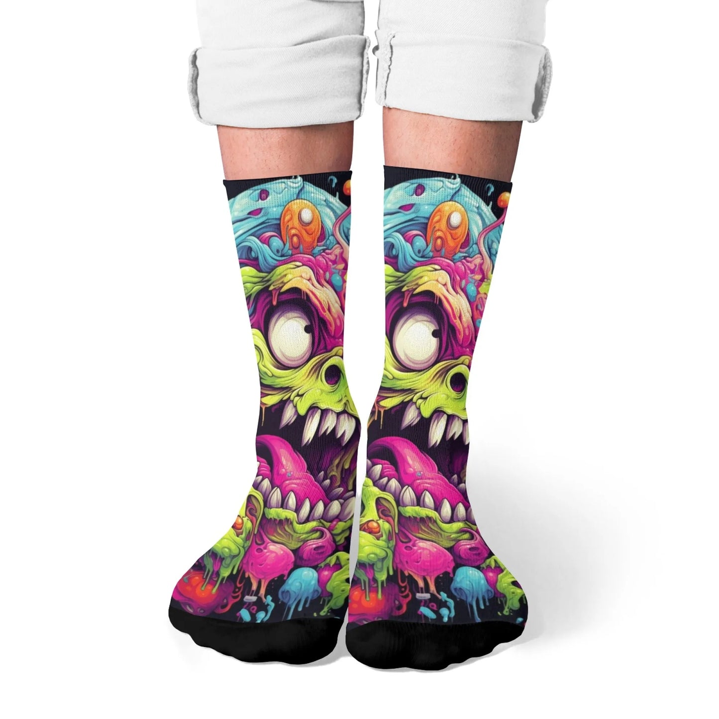 Cartoon Graffiti Weird Print Men's Socks Comfortable Breathable Non-slip Socks Novelty Harajuku Retro Street Hip-hop Crew Socks