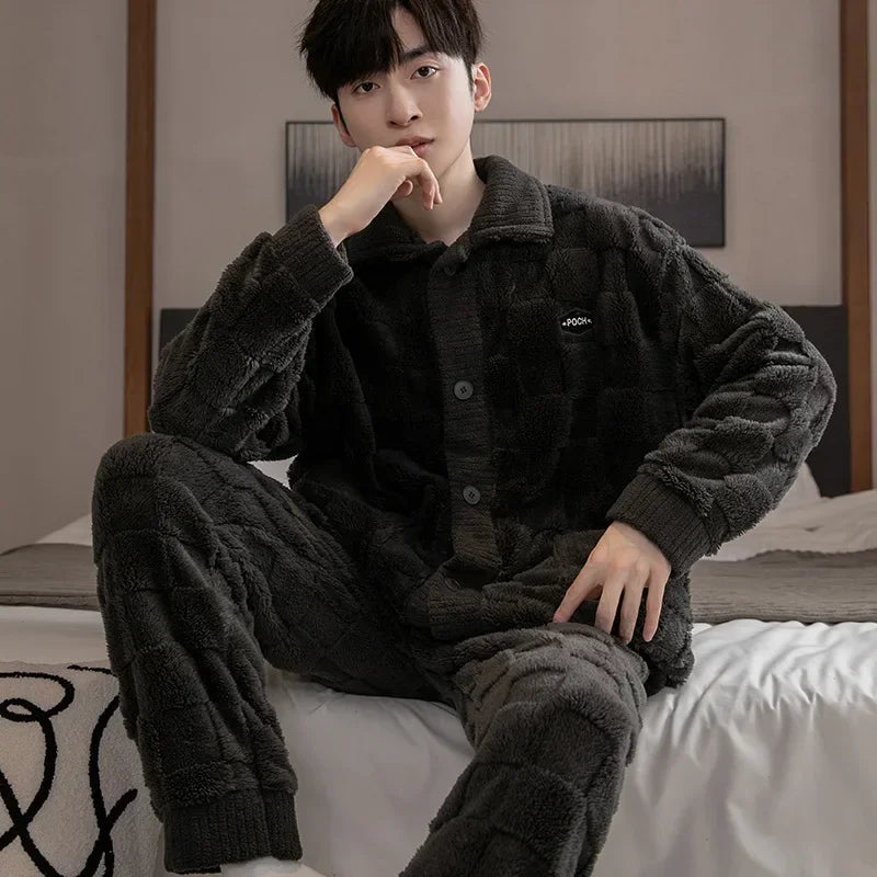 Men's Fleece-Lined Pajamas in Dark Gray