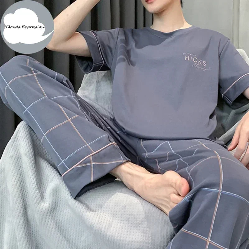 Summer Knitted Mens Casual Pyjamas Set