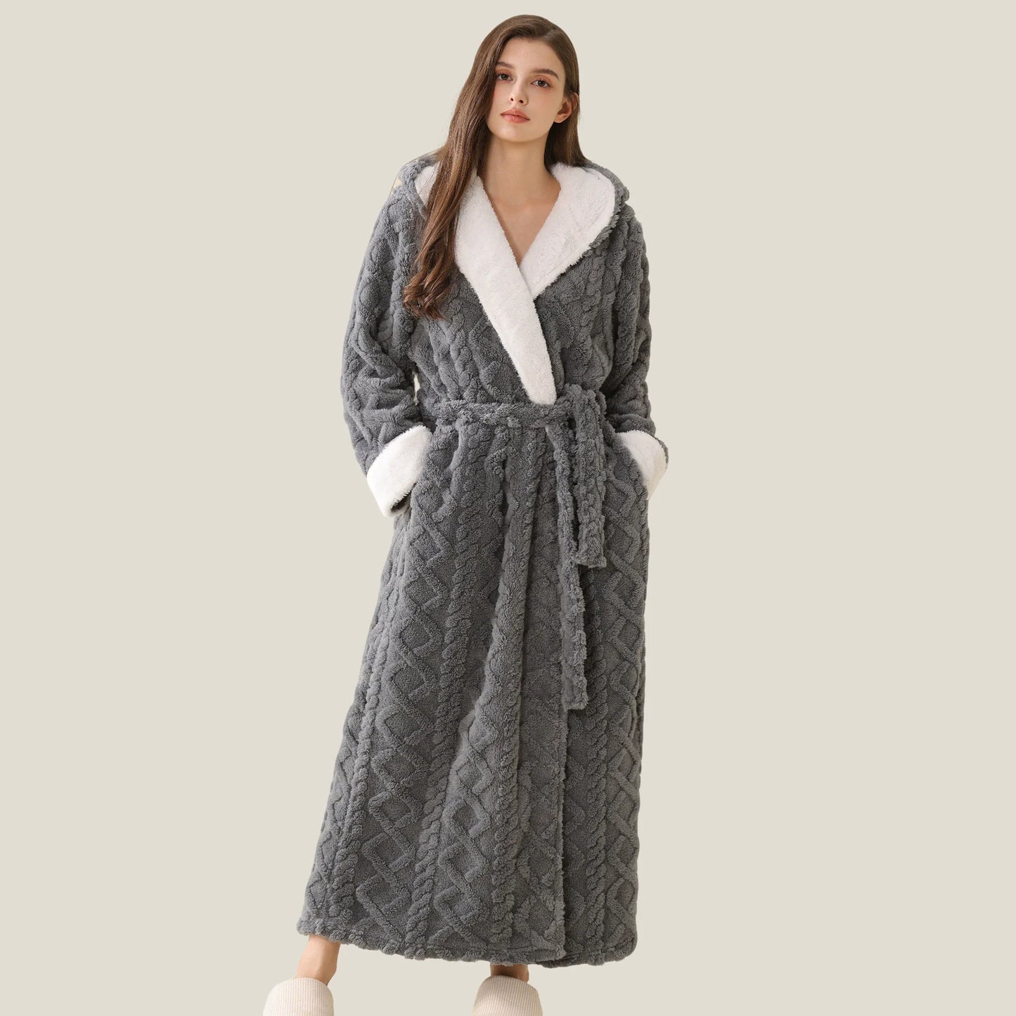 New Winter Flannel Hooded Men Long Robe Lounge Wear Thicken Warm Coral Fleece Male Sleepwear Kimono Bathribe Gown Loose Homewear