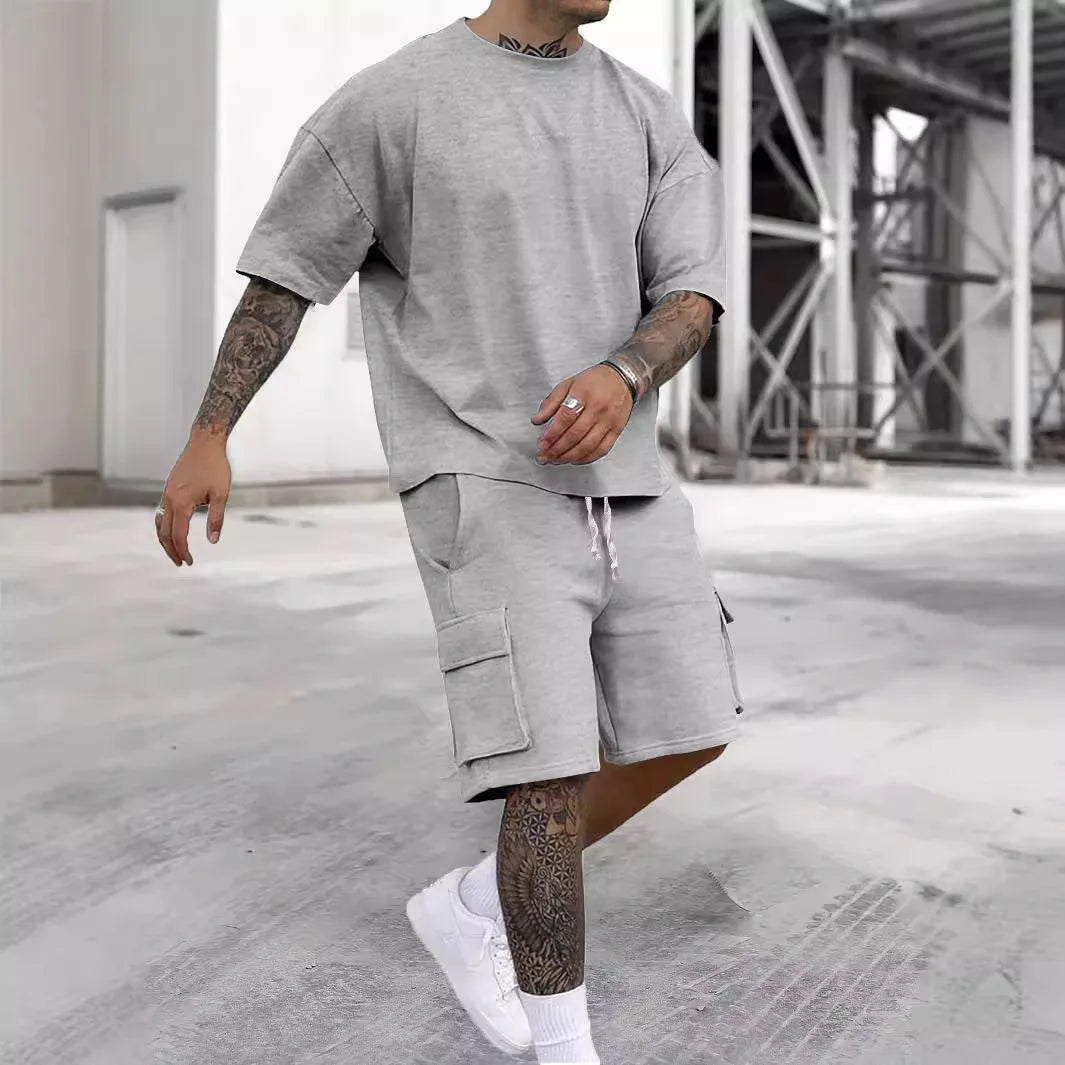 Men's Summer T-Shirt and Utility Shorts Set