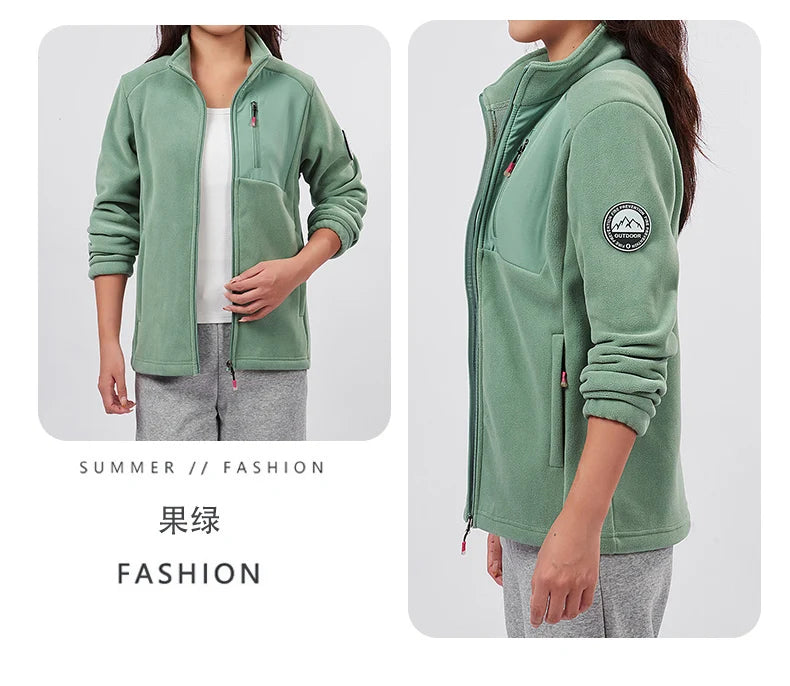 Unisex Outdoor Fleece Jacket Men  Warm Slim-Fit  Zip-Up Front Solid Color Jacket