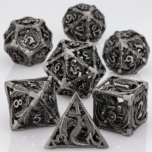 Polyhedral Metal Dragon D&D Dice Set for Dungeons and Dragons Hollow Metal Dice