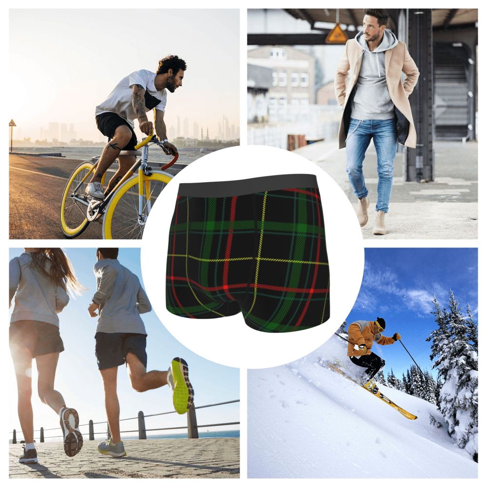 Black Watch Tartan Boxer Shorts for Men in Lycra and Polyester