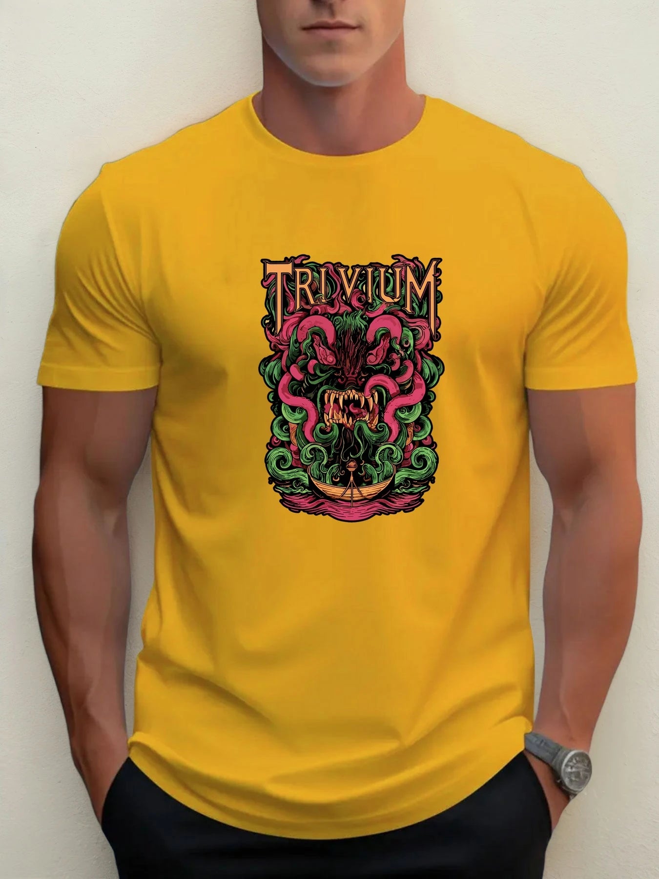 T Shirts For Men TRIVIA Monster 100% Cotton Graphic Printing Summer Round Neck T-Shirt Casual Breathable Street Style Daily Top