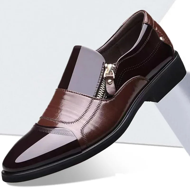 Men's Leather Business Dress Shoes with Zip Closure