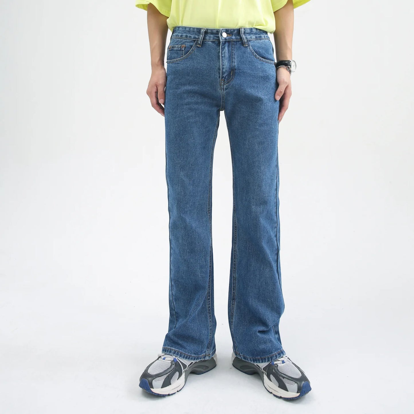 Mens Boot Cut Jeans Slim Fit Blue Black Denim Pants