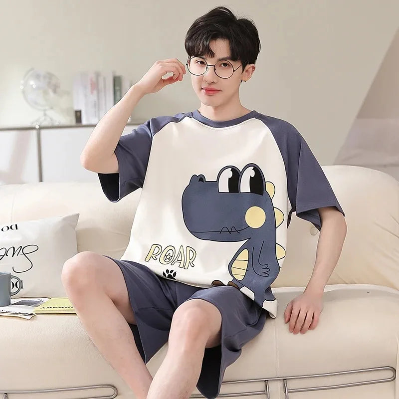 Summer Cotton Pyjamas Casual Pajamas Sleep Tops Shorts For Men Lovely Panda Print Pajama Sets Comfortable Cool Sleepwear 2022