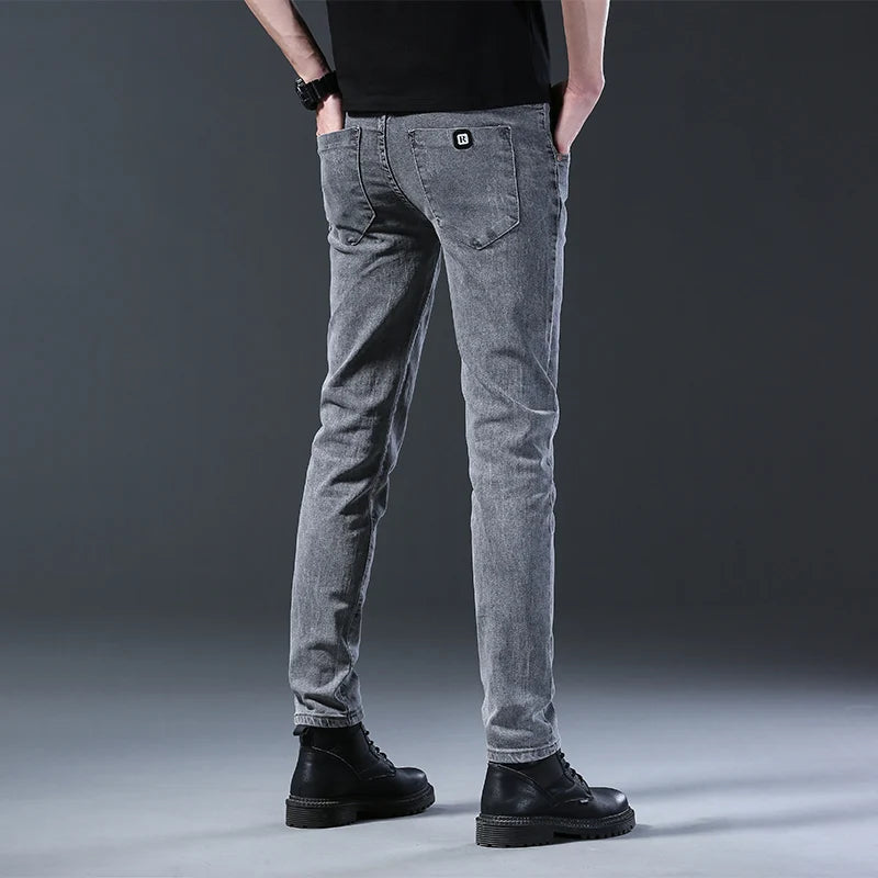 Men's Slim Grey Denim Jeans with Zipper Fly