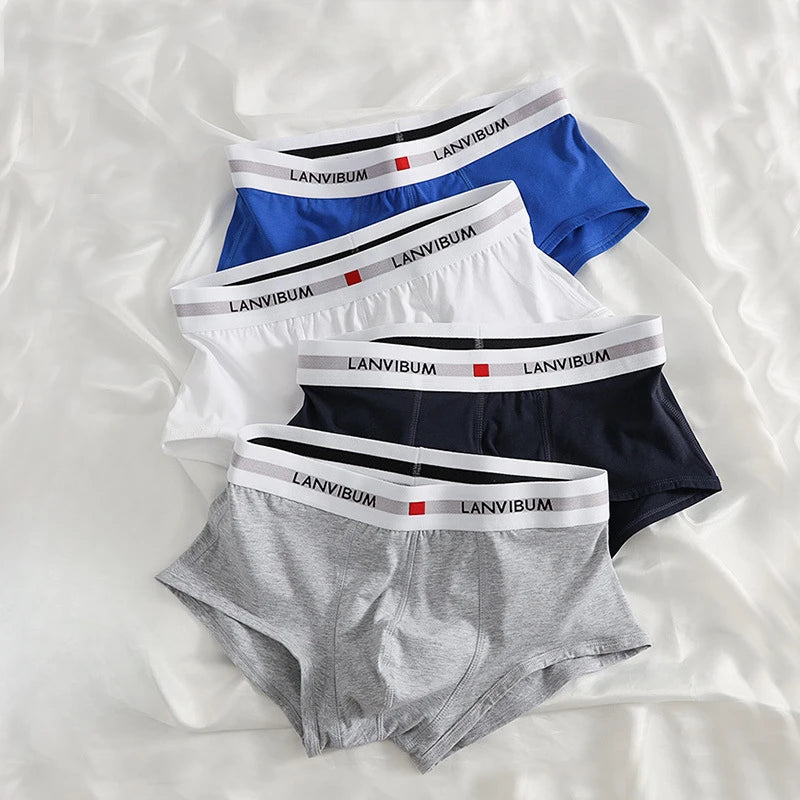 Men's Cotton Boxer Shorts with Convex Pouch in Solid Colors