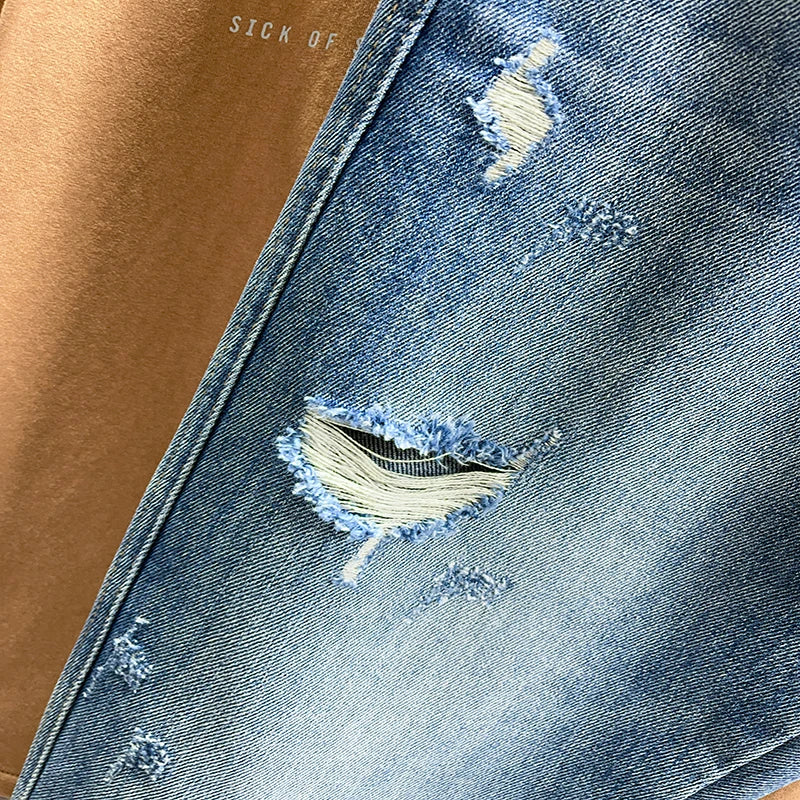 Vintage Blue Denim Ripped Jeans for Men Casual Streetwear