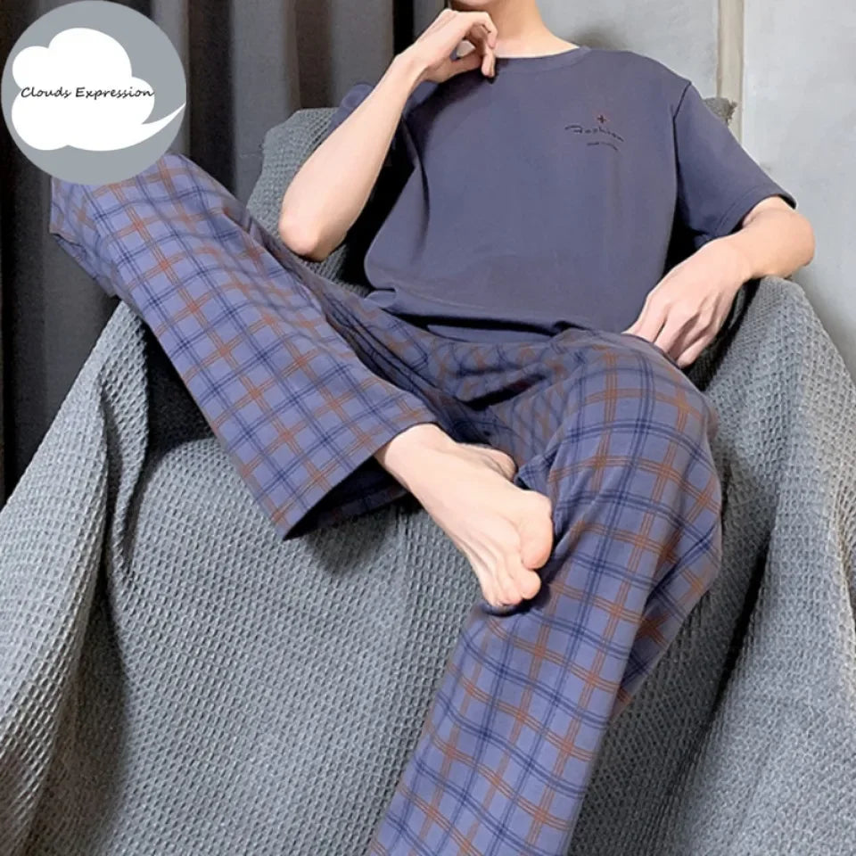 Summer Knitted Mens Casual Pyjamas Set