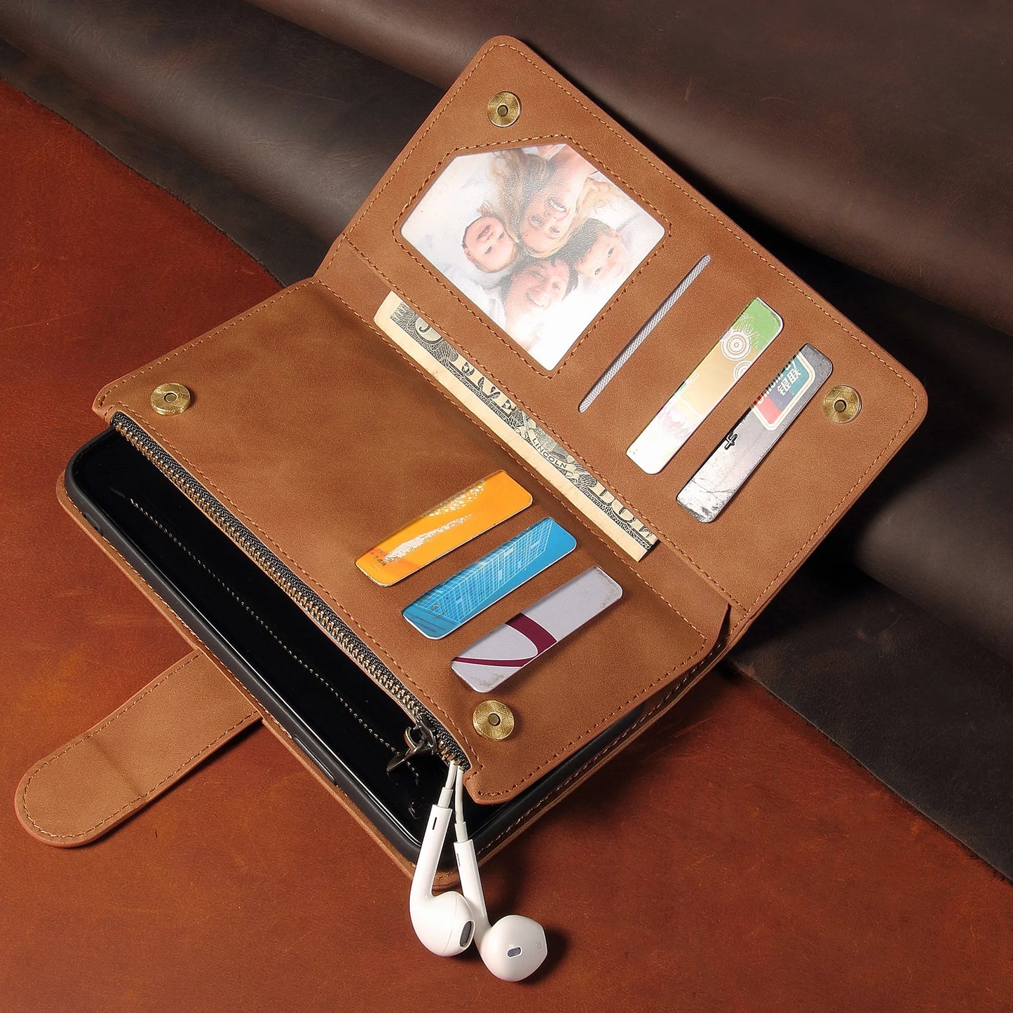 Premium Leather Wallet Case For iPhone 16 15 14 13 12 11 17 Pro Max Plus Magnetic Flip Cover