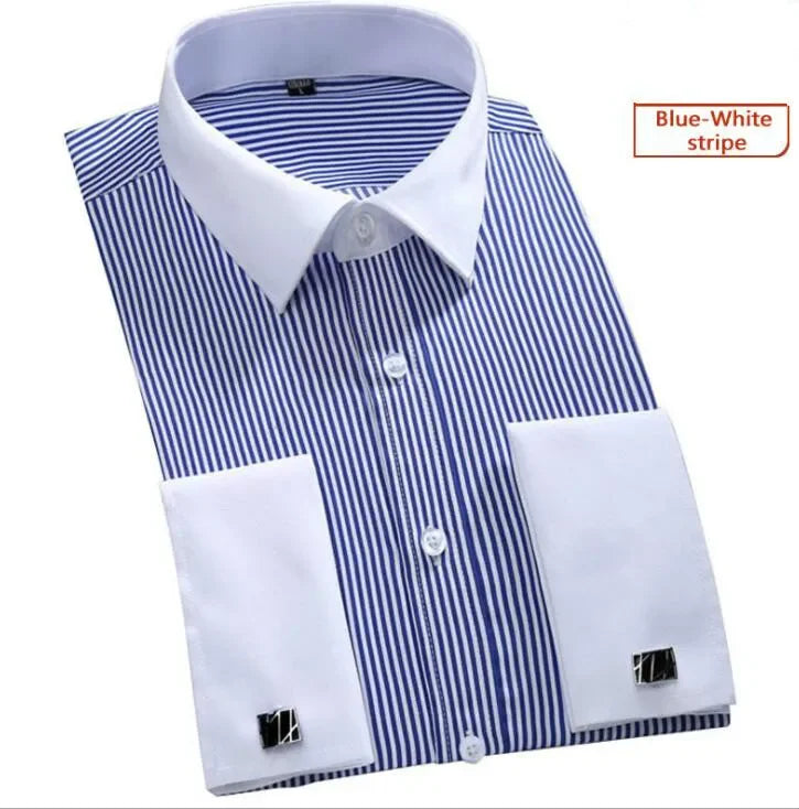 Men's Long Sleeve Formal Striped Dress Shirt